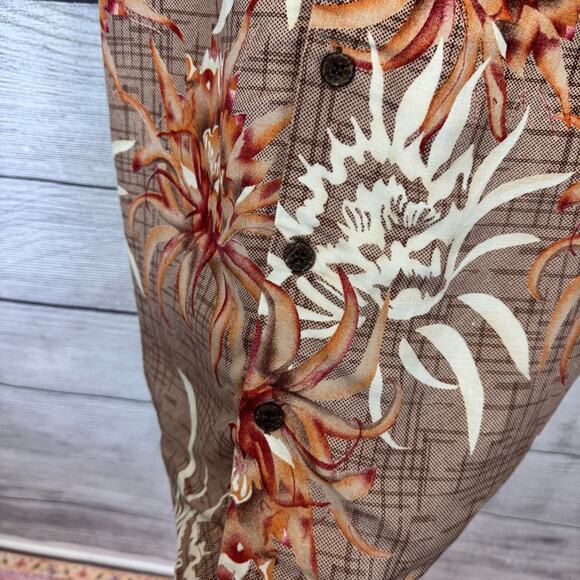 Caribbean Joe Men's Tan Orange Linen Blend Hawaiian Button Up Shirt Size Medium - Picture 4 of 8